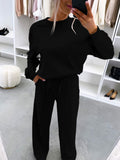Home-style Drop-shoulder Long-sleeve Top And Casual Pleated Trousers Two-piece Set