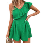 Sleeveless Ruffled Straight-leg Pant Jumpsuit Texture