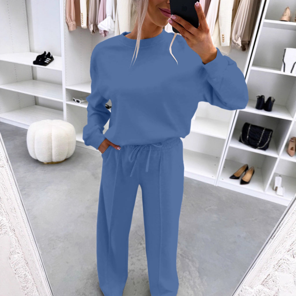 Home-style Drop-shoulder Long-sleeve Top And Casual Pleated Trousers Two-piece Set