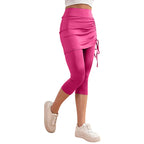 High-waisted Solid-color Slim-fit Ruched Capri Pants For Summer