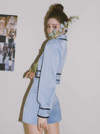 Temperament Blue Doll Collar Diamond Jacket Women''s Summer