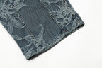 Flower Jacquard Denim Suspender Pants Men