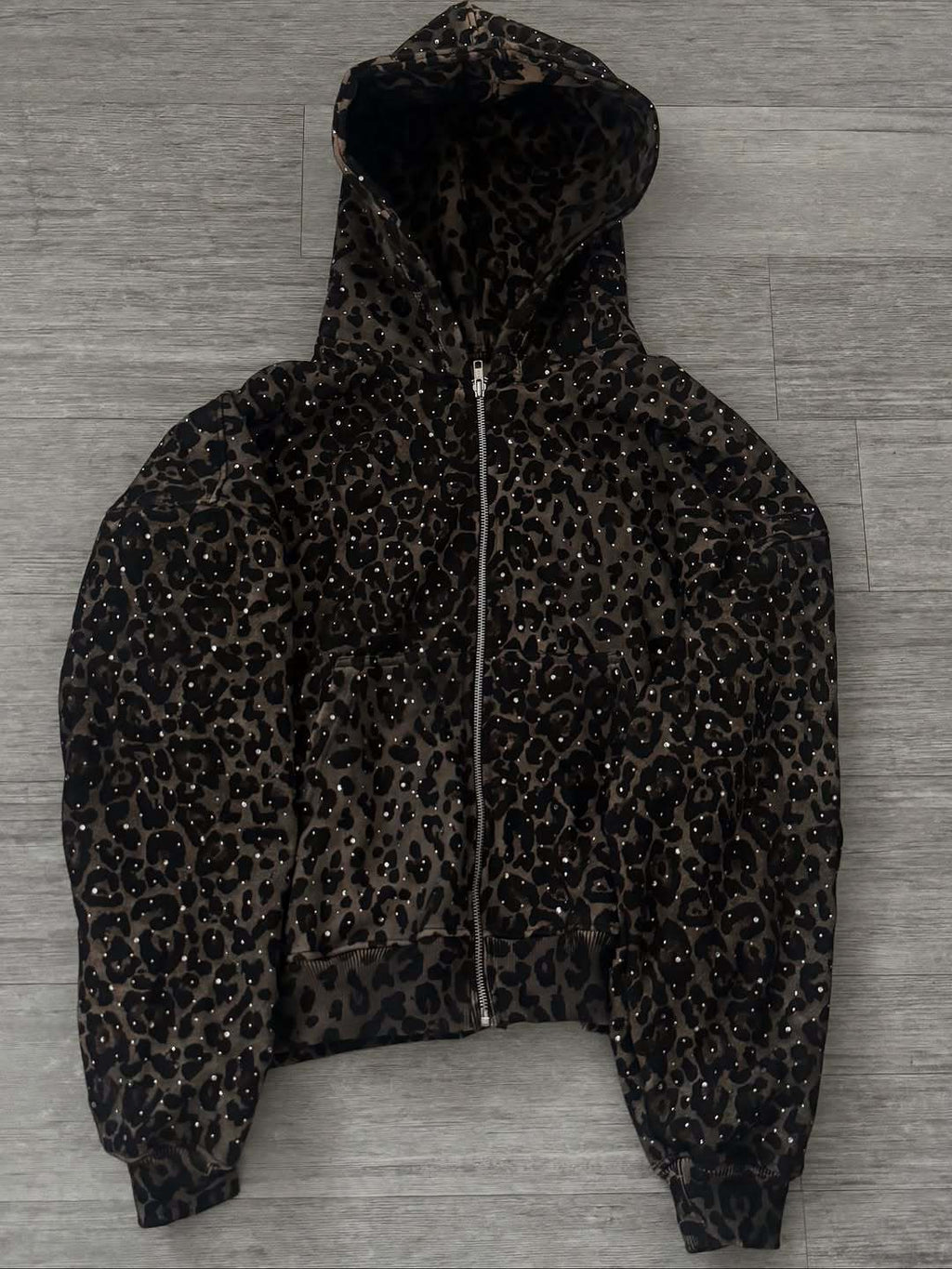 Autumn Fashion Harajuku Instagram High Street Trend Retro Leopard Print Zip-up Hoodie Casual Pants