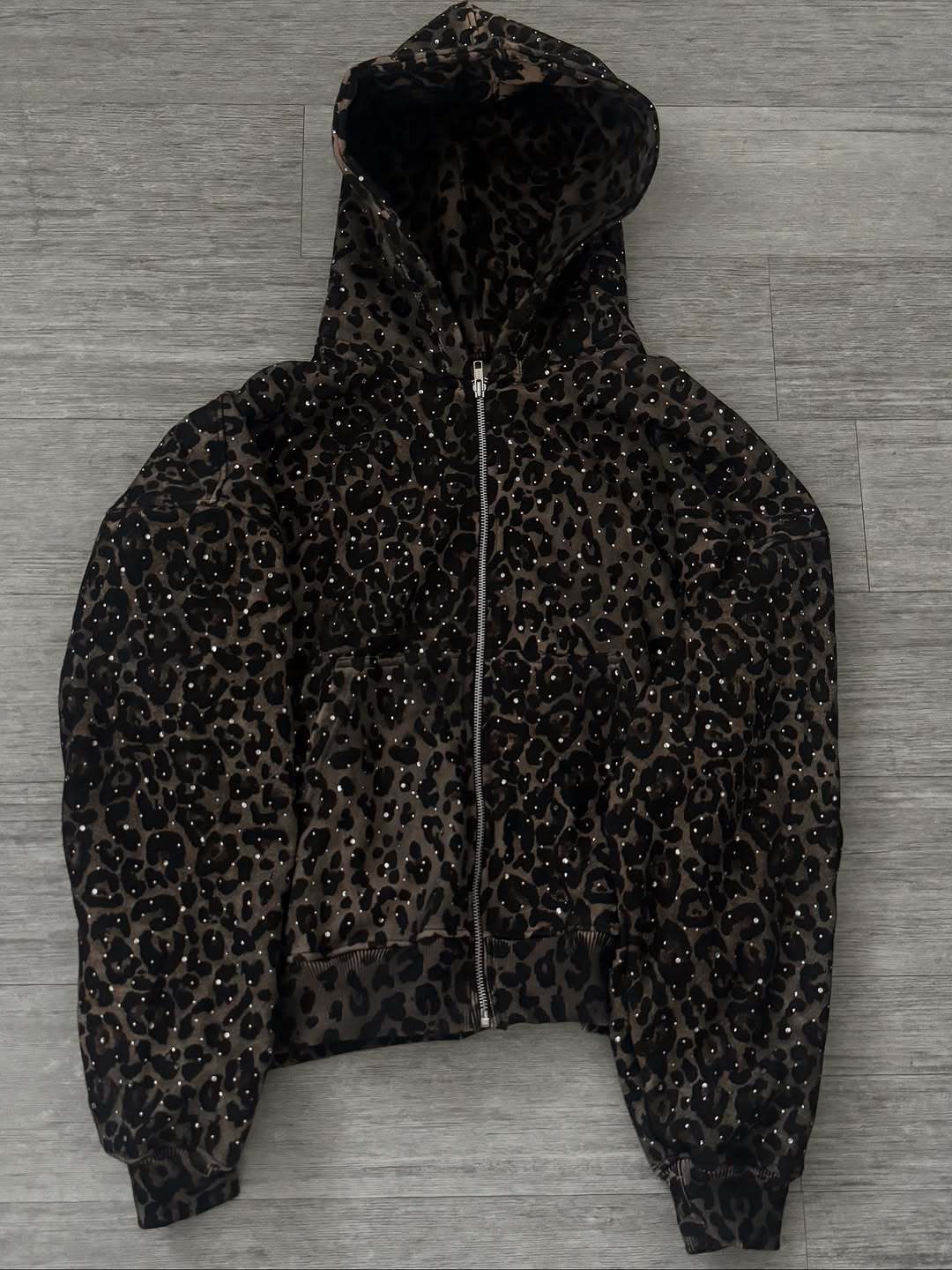 Autumn Fashion Harajuku Instagram High Street Trend Retro Leopard Print Zip-up Hoodie Casual Pants