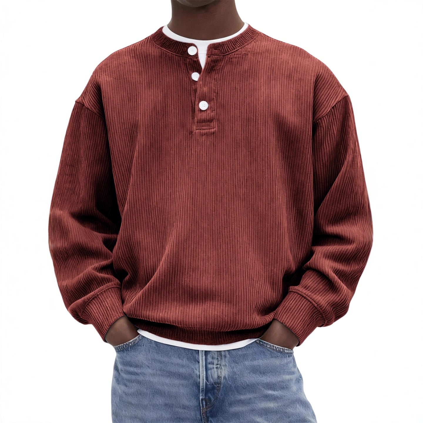 Mens Casual And Stylish Corduroy Ribbed Pullover