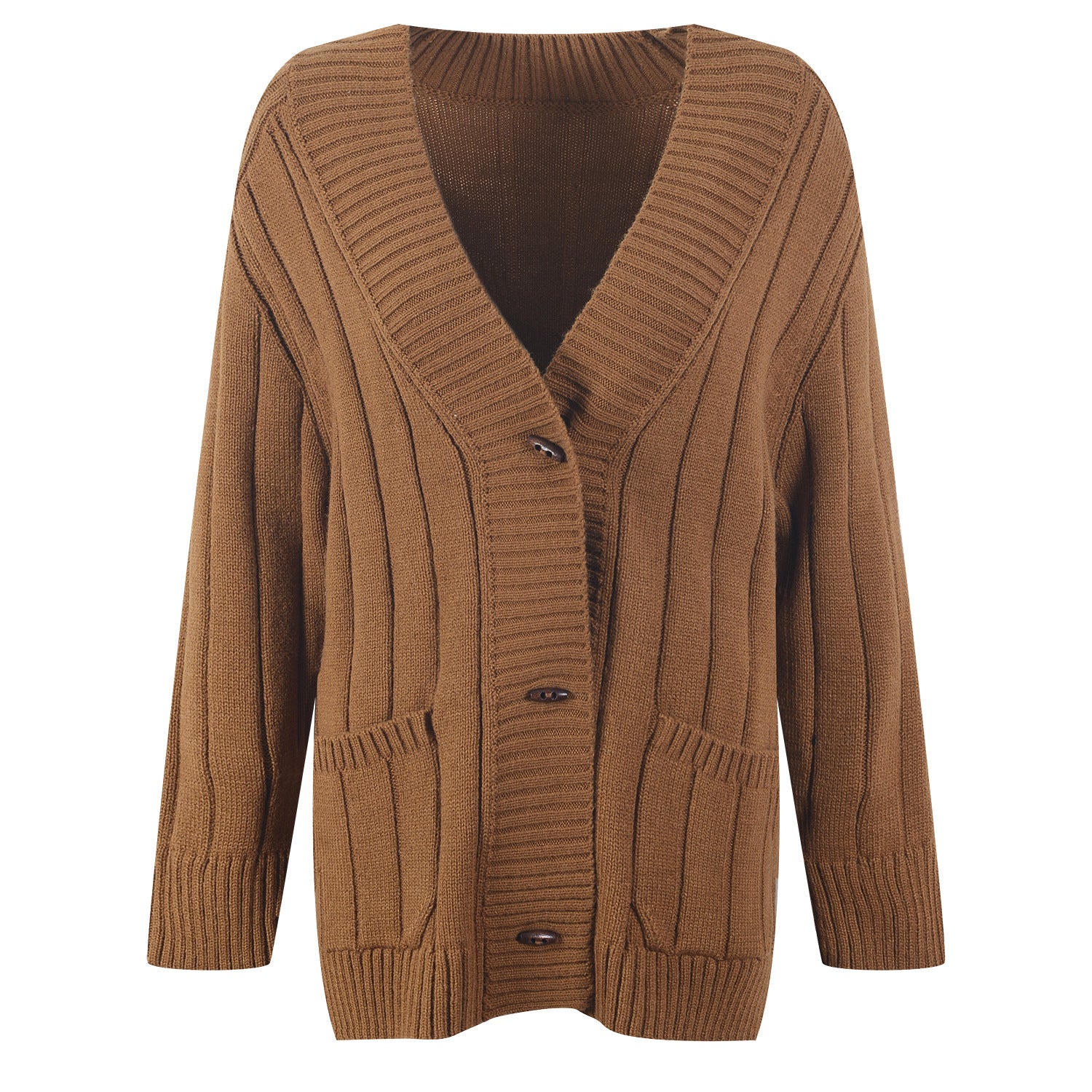 Knitted Women's Threaded Pocket V-neck Coat High Waist Wide Leg Pant Suit