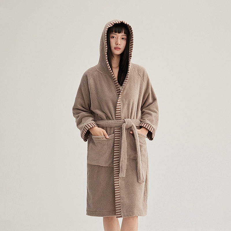 Women's Extended-length Cotton Hooded Bathrobe