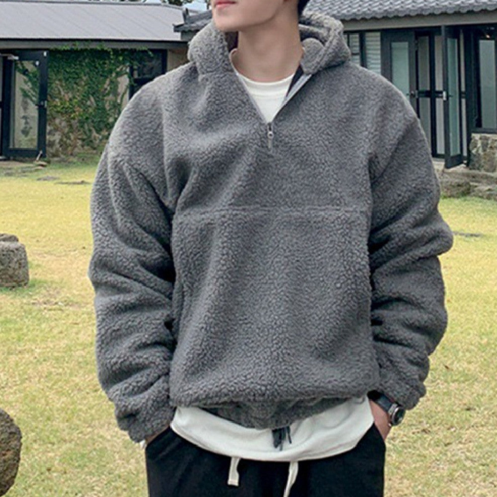 Lamb Wool Trend Plus Fleece Thickened Loose Hooded Cotton Suit