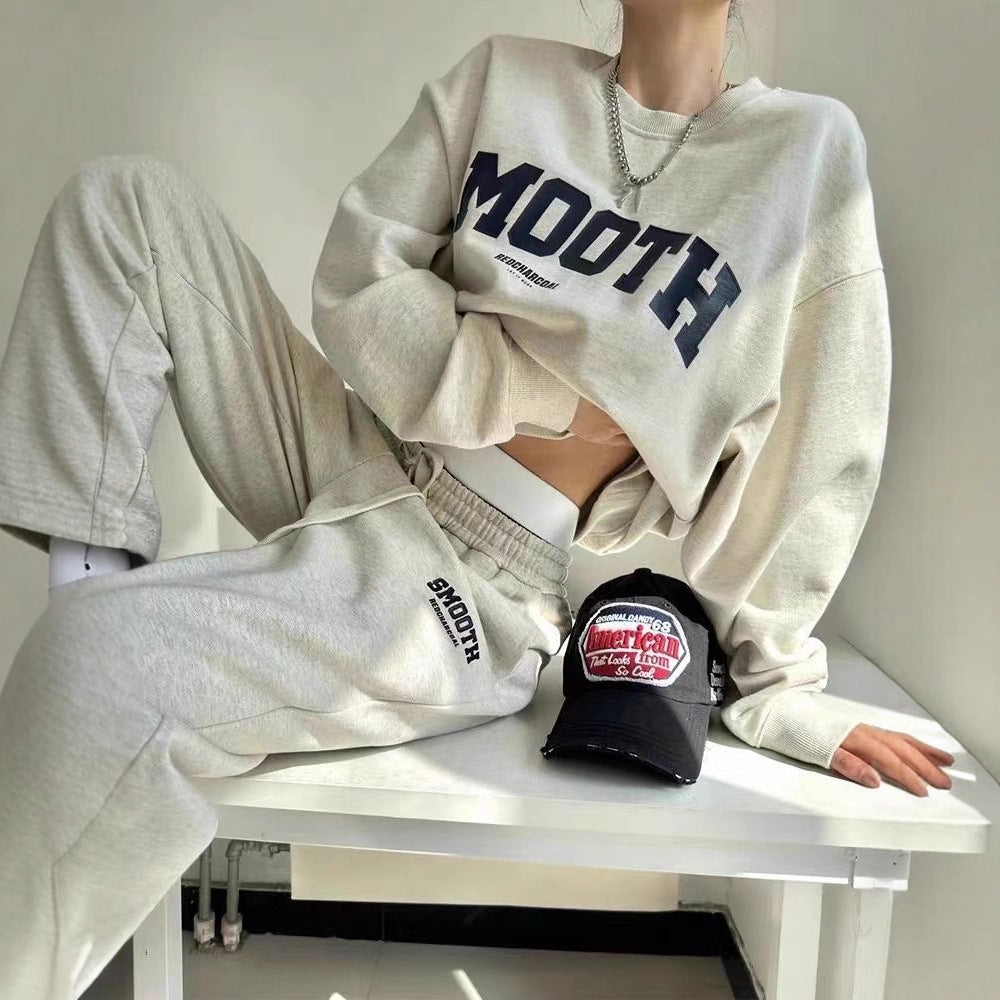 Gray Hoodie And Pants Fashion Running Two-piece Set Trendy