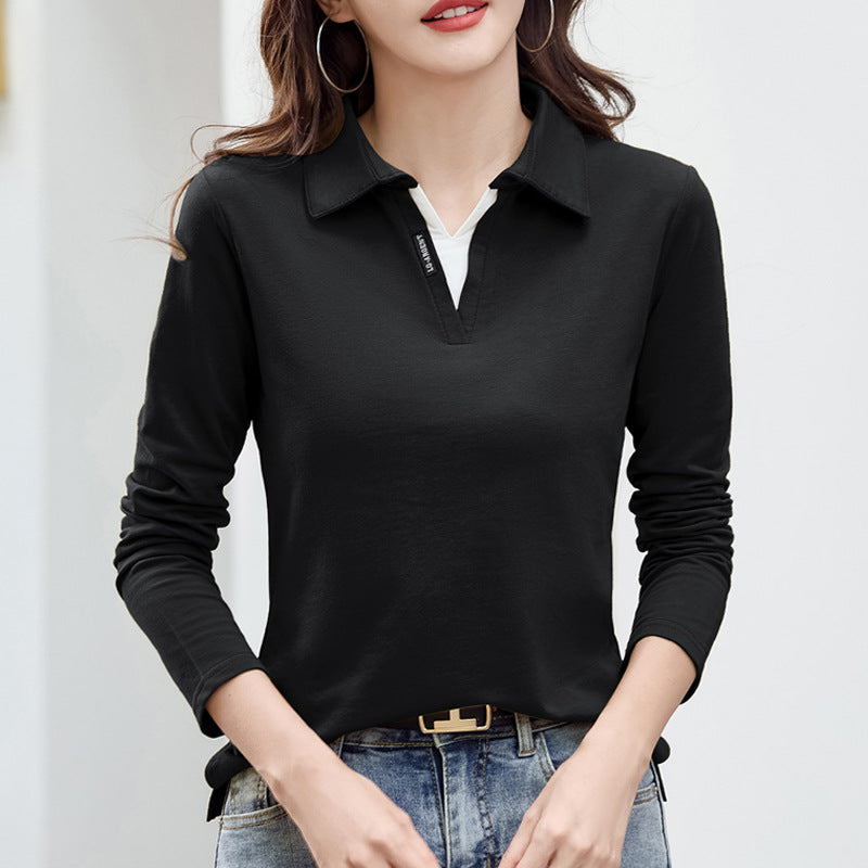 Versatile Outerwear Solid-color Contrast-color Casual V-neck Base Layer Top