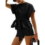 Womens Loose Round-Neck Lace-Up Bow-Knot Sweatshirt