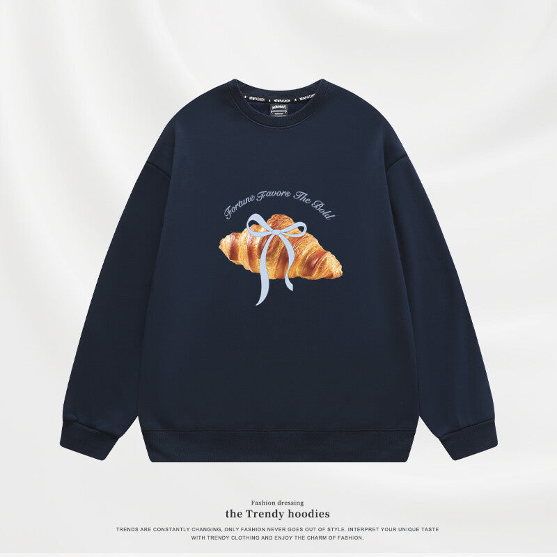 Korean-style Loose Croissant-horn Crew-neck Womens Hoodie