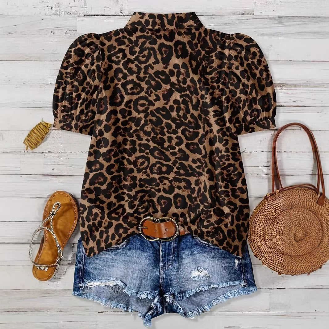 Elegant Leopard-Print Blouse For Women