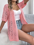 Women S Hollow Out Short Sleeve Knit Cardigan Vacation Cover-Up