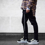 Slim drawstring zipper casual pants men