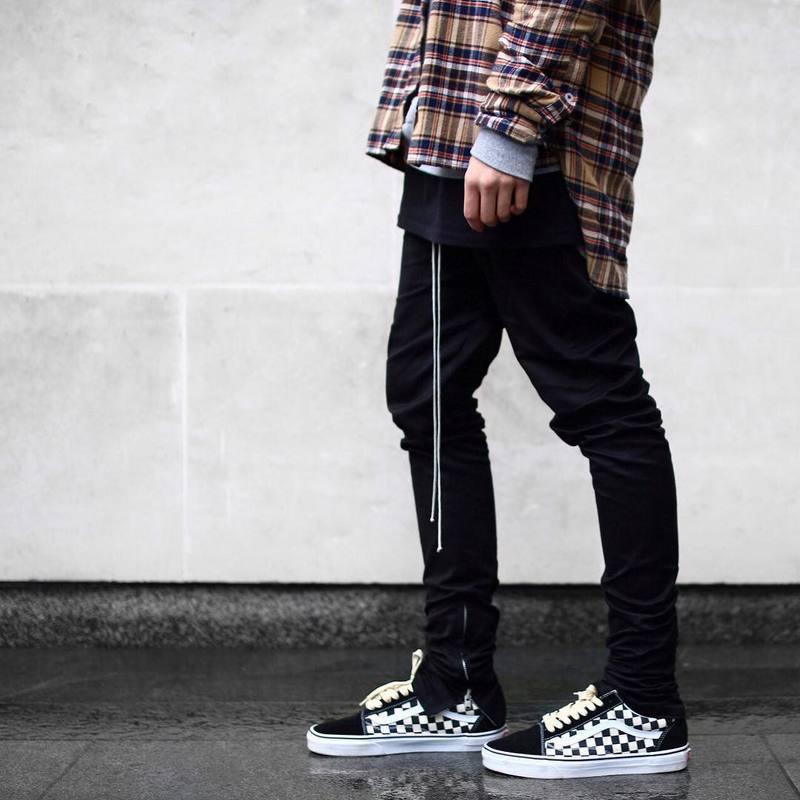 Slim drawstring zipper casual pants men