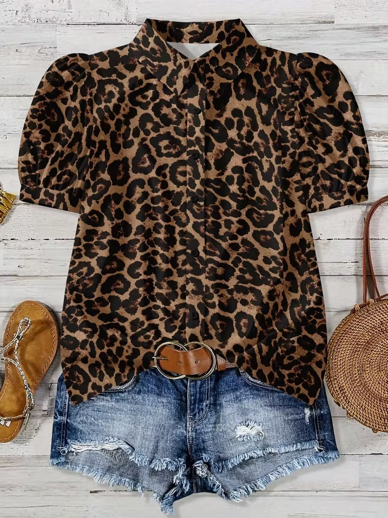 Elegant Leopard-Print Blouse For Women