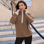 Stand-up Collar Casual Color-block Women's Zip-up Long-sleeve