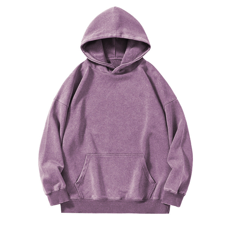 Make Old Washed Wax Printed Cotton Sweatshirt Loose Fit