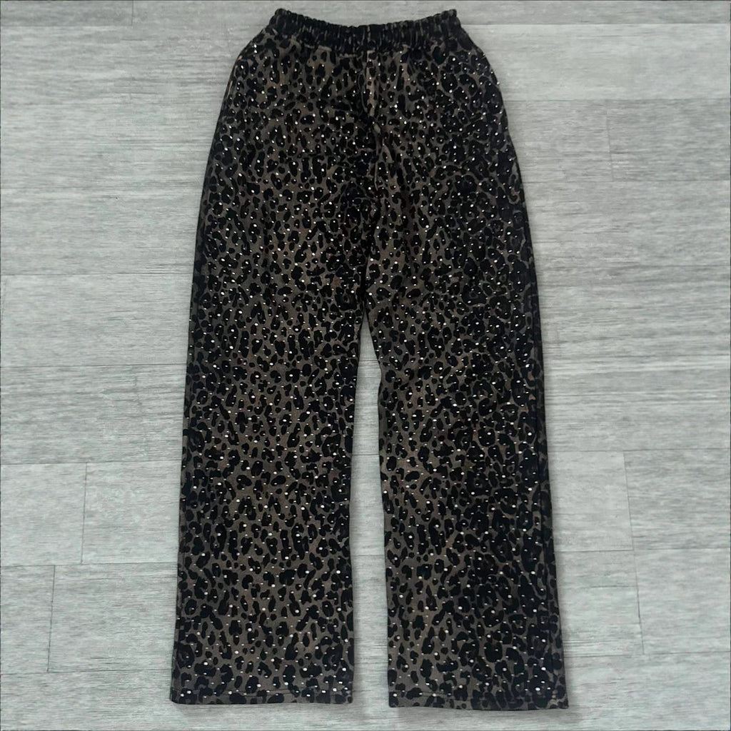 Autumn Fashion Harajuku Instagram High Street Trend Retro Leopard Print Zip-up Hoodie Casual Pants