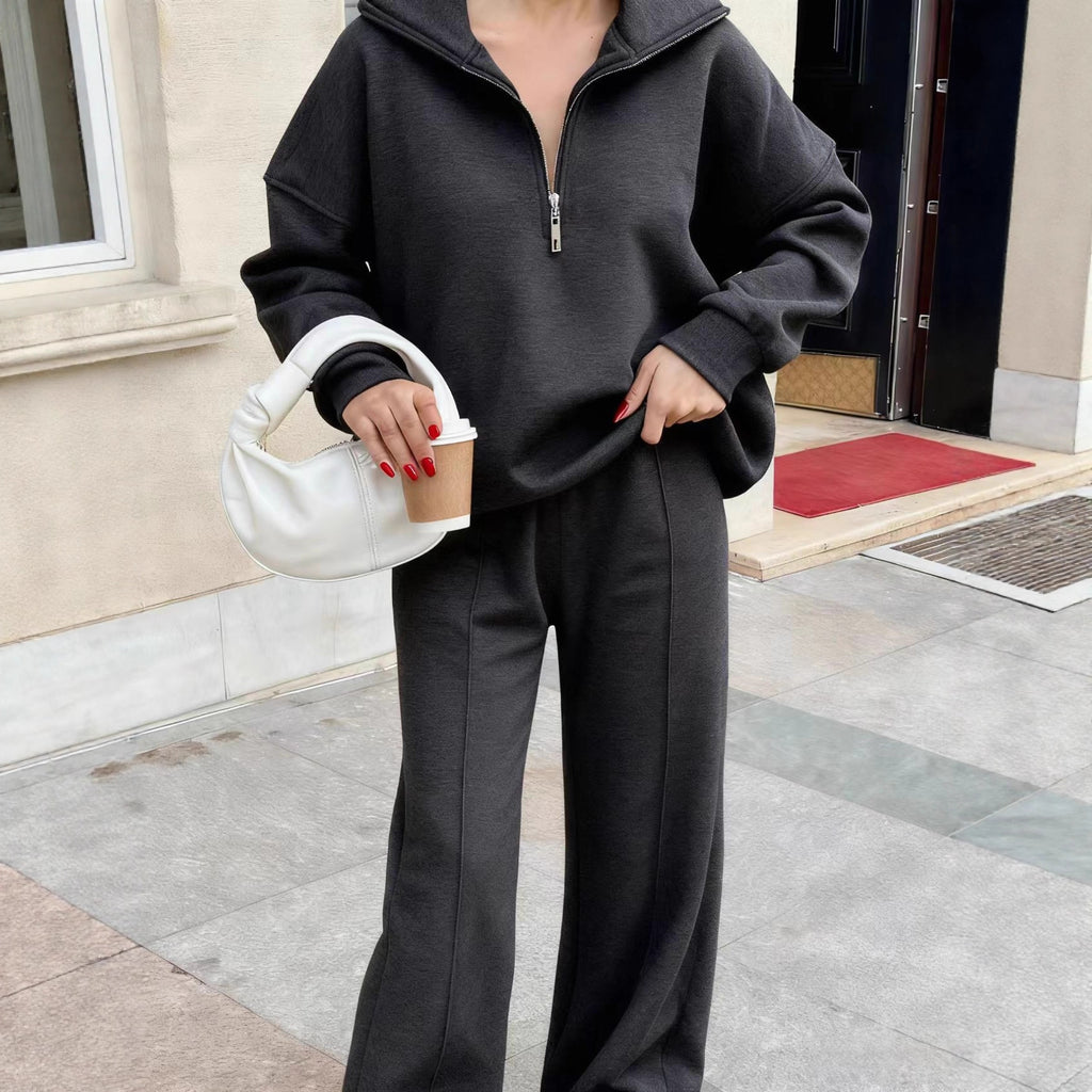 Womens Fashion Half-zip Pullover Hoodie And Pants