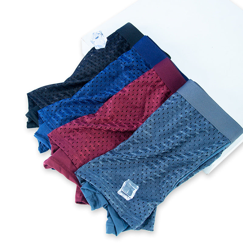 Men S Ice Silk Mesh Boxer Briefs  Breathable Ventilated Micro Mesh Underwear Lightweight Cooling Summer Trunks For Men