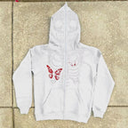 Cartoon Printed Camouflage Patchwork Cardigan Zip Hoodie