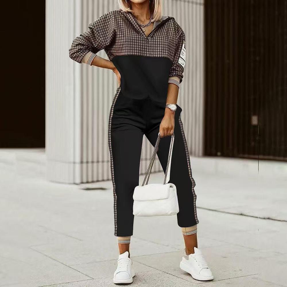 Women's Printed Panel Hood Top Pant Set
