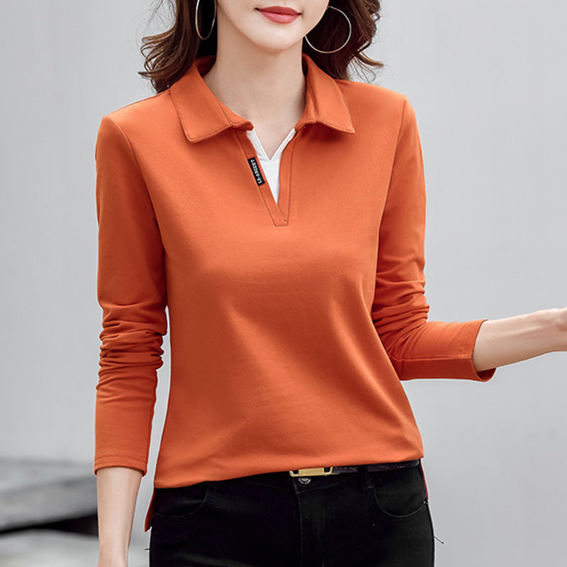 Versatile Outerwear Solid-color Contrast-color Casual V-neck Base Layer Top