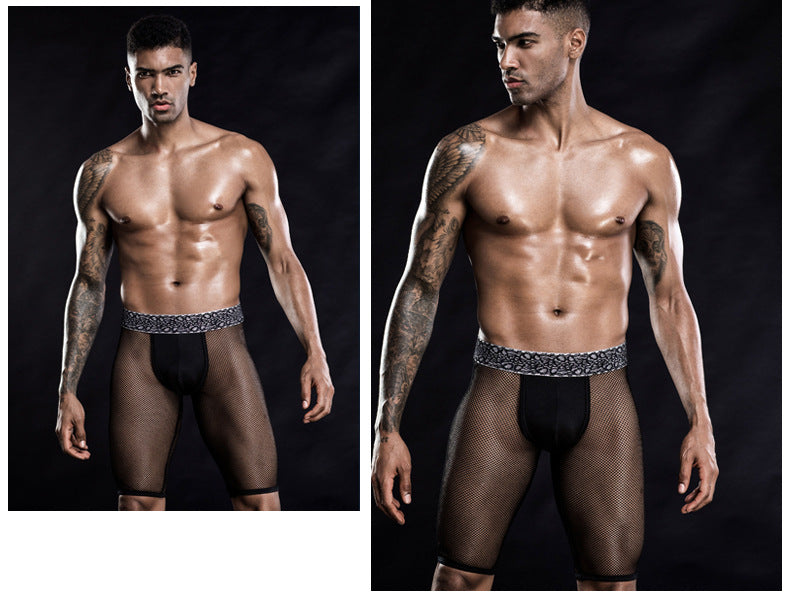 Cropped Pants Stretch Black See-through Web Pants Men