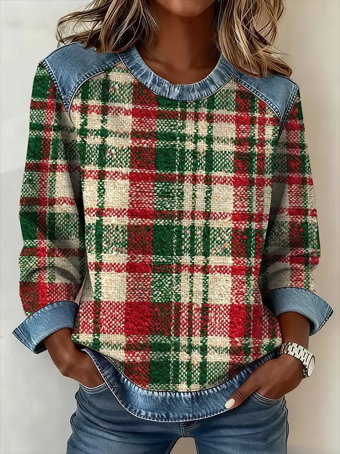 Womens 3D Digital-Print Crew-Neck Fashion Pullover Long-Sleeve Sweatshirt