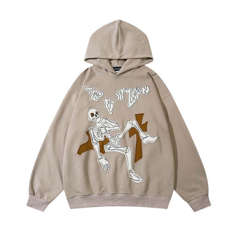 Embroidered Skull Hooded Sweater For Men And Women