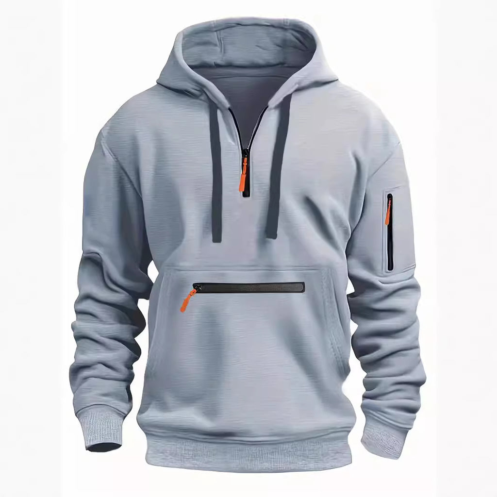 Waterproof Zipper Multi-pocket Hoodie Men's Sport Casual Sweatshirt