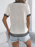 Women S Casual Color Block Stripe Pocket Short Sleeve Knit Top