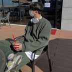 Men's Round Neck Hoodie Korean Version Loose Trend Fold Top Two-piece Set