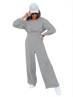 Wide-leg Pants And Hooded Sweatshirt Casual Set