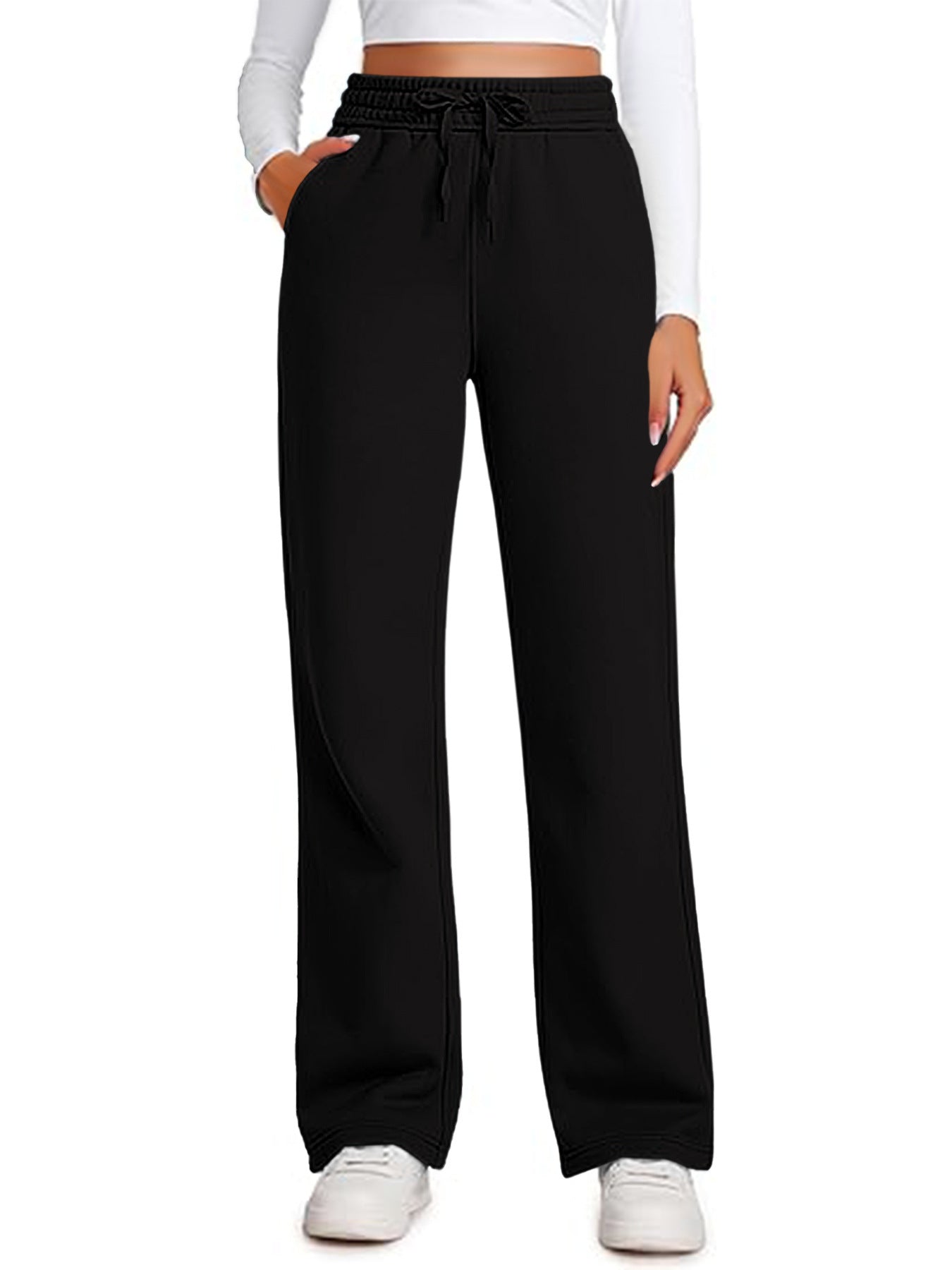 Elastic High-waist Drawstring Loose Casual Wide-leg Sweatpants