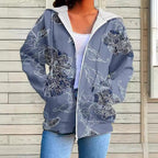 Womens Fashionable Casual Printed Zip-Up Hoodie