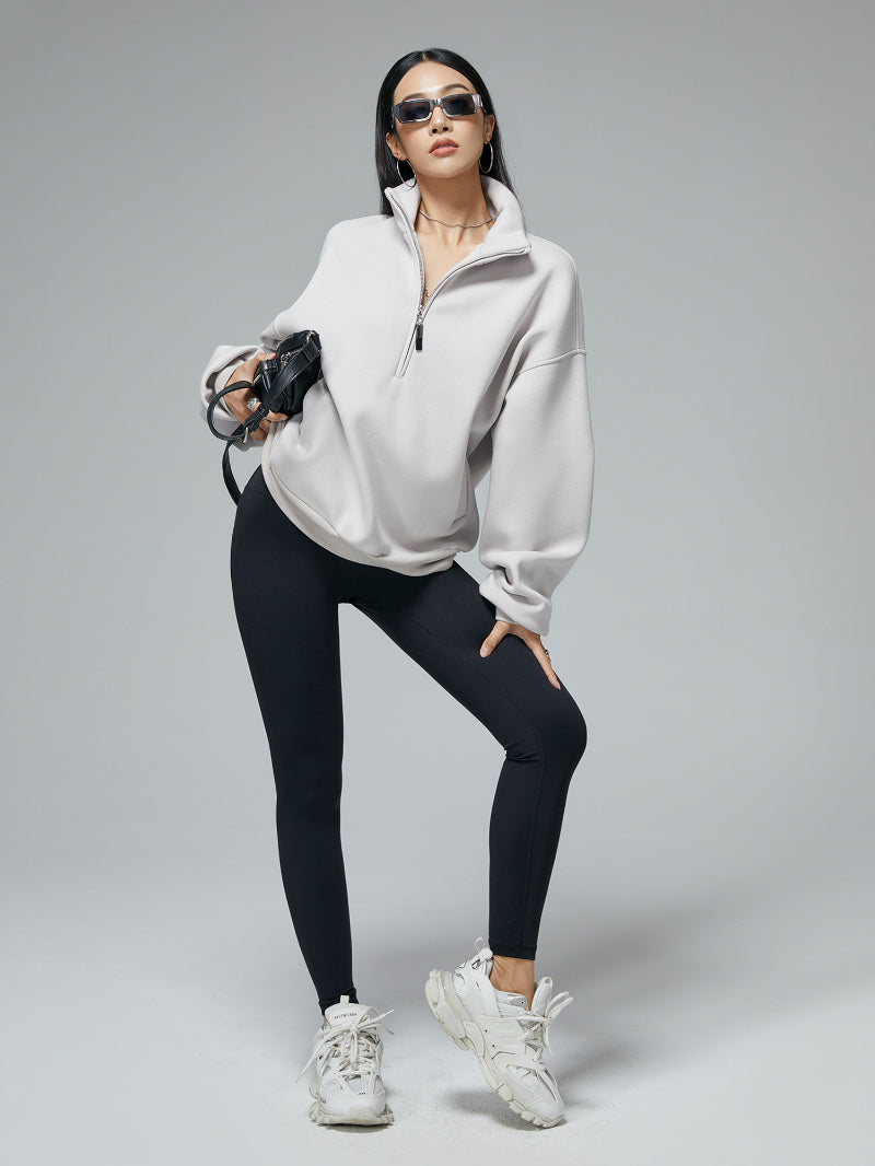 Half-zip Relaxed-fit Sweatshirt With A Stand-up Collar For Spring And Fall