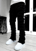 Ins Fringes Ripped Trousers Individual Patched Pants Long Tight Fit Stacked Jeans For Mens Clothing