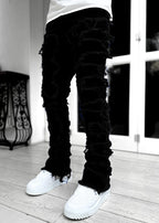 Ins Fringes Ripped Trousers Individual Patched Pants Long Tight Fit Stacked Jeans For Mens Clothing