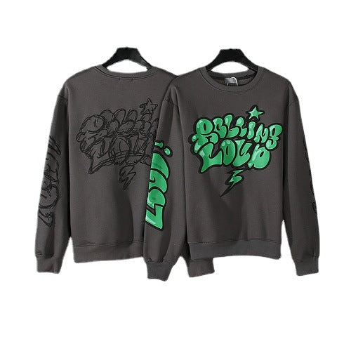 American Street Tide Alphabet Print Crewneck Hoodie Pullover