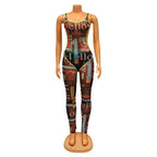 Women's Bodysuit Mesh Print Sheer Two-Piece Pant Set