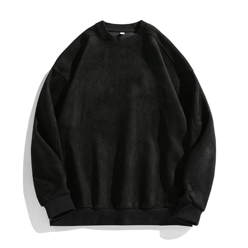 Suede-look Solid-color Casual Hoodie For Men