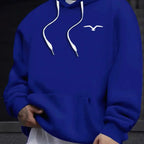 Mens Casual Bird-Print Long-Sleeve Hoodie
