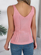 Women S Solid Color V-Neck Hollow Out Sleeveless Knit Vacation Tank