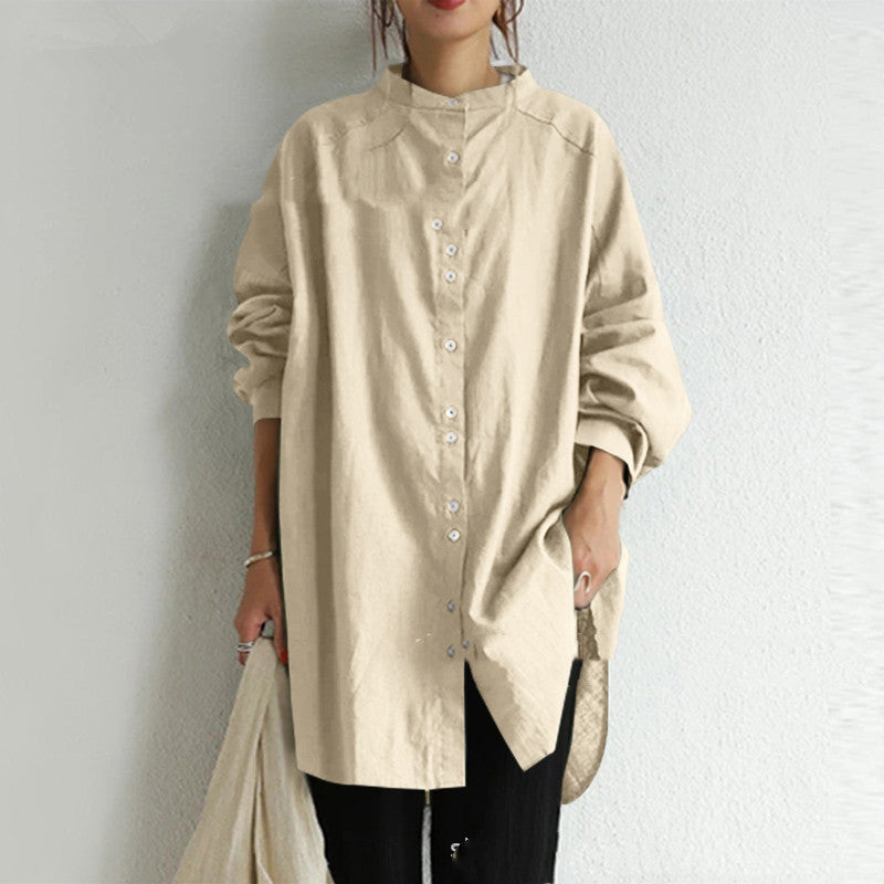 Autumn And Winter Women''s New Solid Color Cotton Hemp Stand