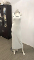 Neck-hanging Contrast-Color Crew Neck Slimming Knitted Backless Split Dress