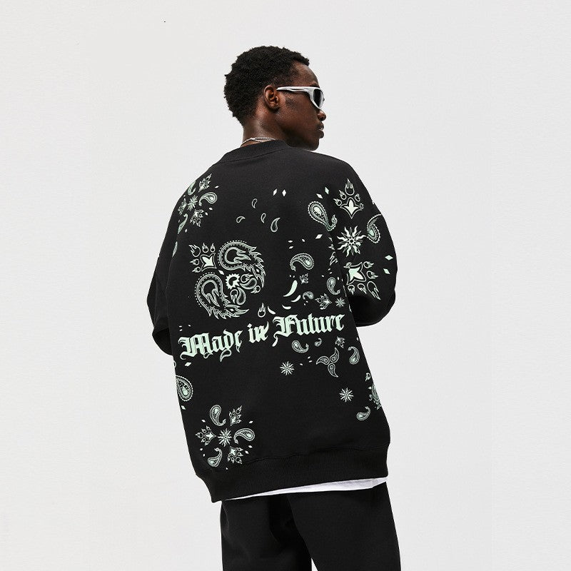 Luminous Cashew Flower Print Polar Fleece Hoodie