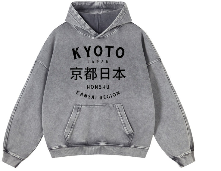Washed-and-aged Hooded Sweatshirt, Unisex, Vintage Style